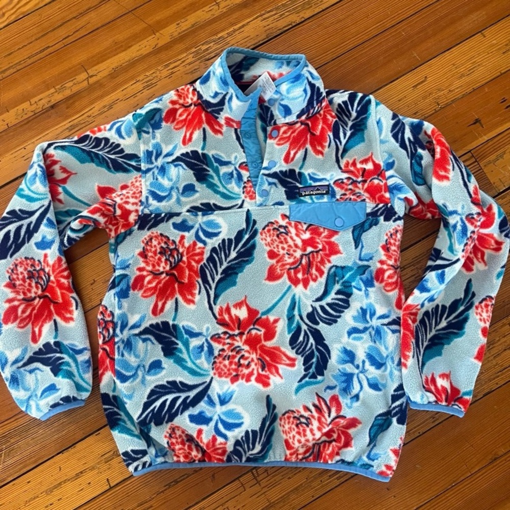 Patagonia Blue & Red Rare Hawaiian Moana Synchilla Pullover Sz S